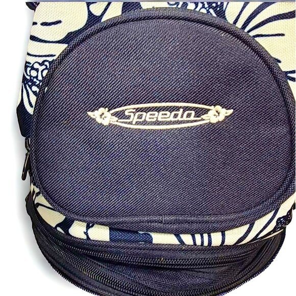 Speedo Drawstring Bucket Barrel Tote Bag Blue And White Floral Canvas  - Picture 5 of 7